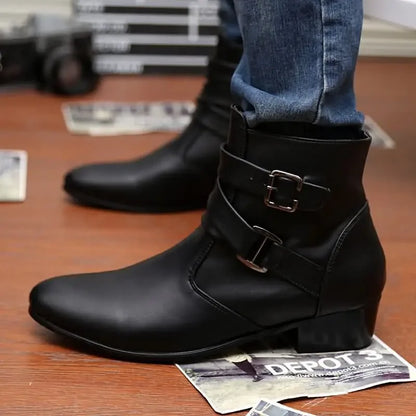 Men’s Designer British Chelsea Boots – High-Top Buckle Strap Motorcycle & Formal Shoes