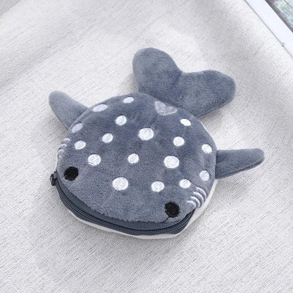 Cute Blue Shark Mini Coin Purse – Plush Zipper Wallet for Women, Key & Earphone Pouch