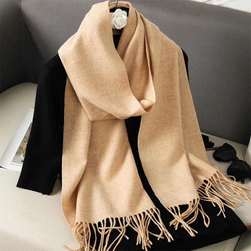 62-Color Solid Women’s Winter Scarf — Thick Warm Cashmere Pashmina Shawl with Tassels, Outdoor Luxury Wrap, Windproof Fashion Scarf