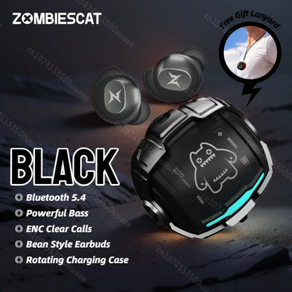 ZOMBIES CAT Bluetooth 5.4 Sports Earbuds – Mini Invisible In-Ear TWS Wireless Headphones with Clear Call & Sport Lanyard