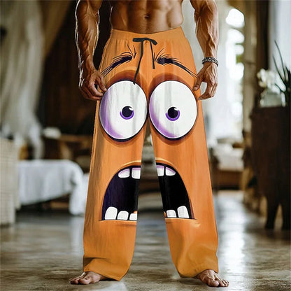 Men's 3D Facial Expression Pants - Trendy Wide-Leg Printed Casual Trousers