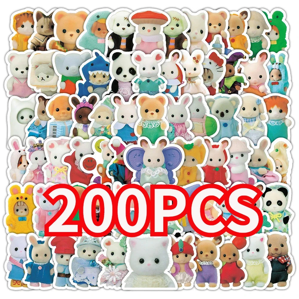 100/200pcs Calico Critters Stickers — Waterproof Cartoon Decals for Laptops, Scrapbooks, Skateboards & Kids’ Decor