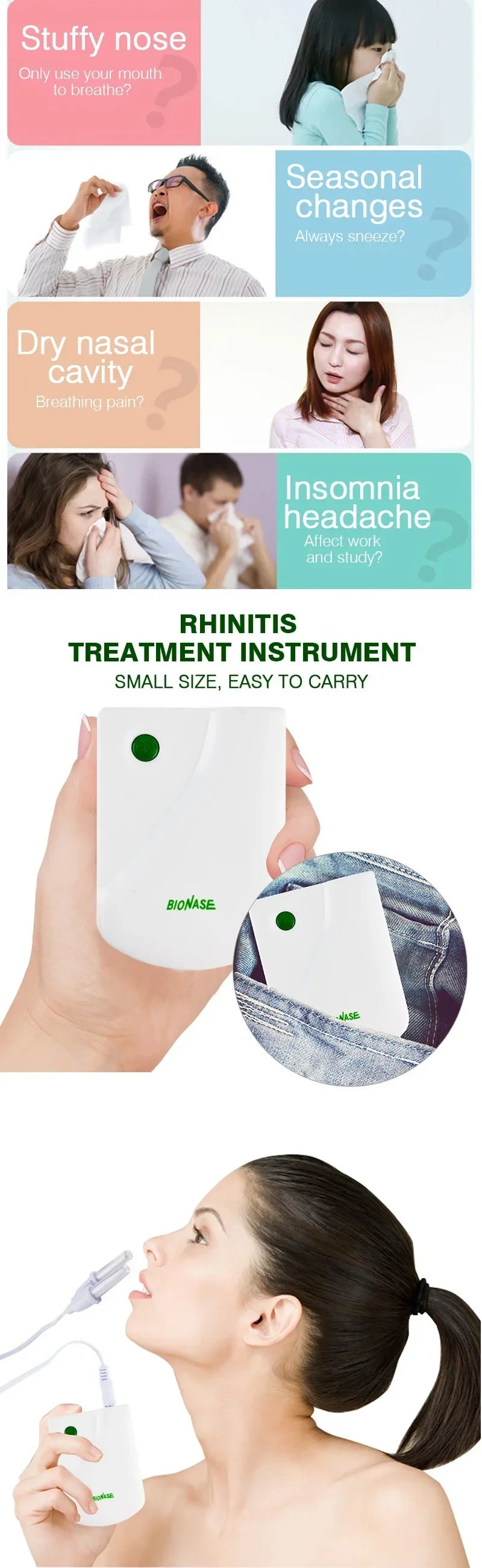 BioNase Laser Therapy for Rhinitis & Sinusitis – Low Frequency Pulse Nose Massage for Hay Fever & Runny Nose Treatment