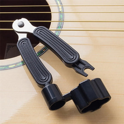 3-in-1 Guitar Repair Tool: String Winder, String Cutter, Bridge Pin Puller - Black Guitar Peg Winder