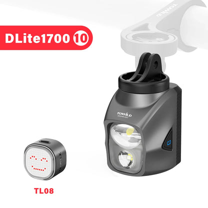 TOWILD DL1700 LED Bicycle Light – 1900LM Rechargeable Front Light with Focus & Flood Beam, Power Bank Function