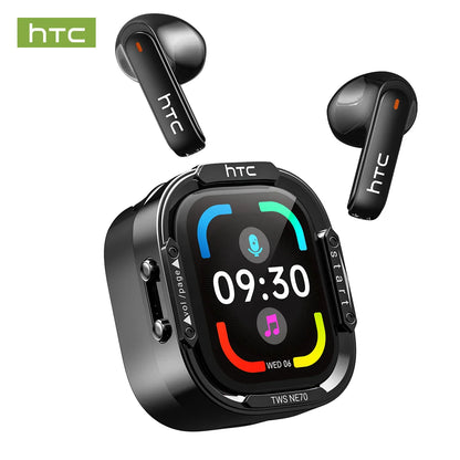HTC NE70 Wireless Bluetooth Earbuds with AI Translator HD LCD Display Microphone 30H Battery Life Noise Reduction In-Ear Headphones