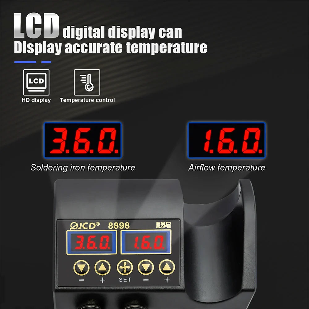 JCD 8898 2-in-1 Soldering Station 750W – Soldering Iron & Hot Air Gun for BGA SMD Phone Repair & Welding