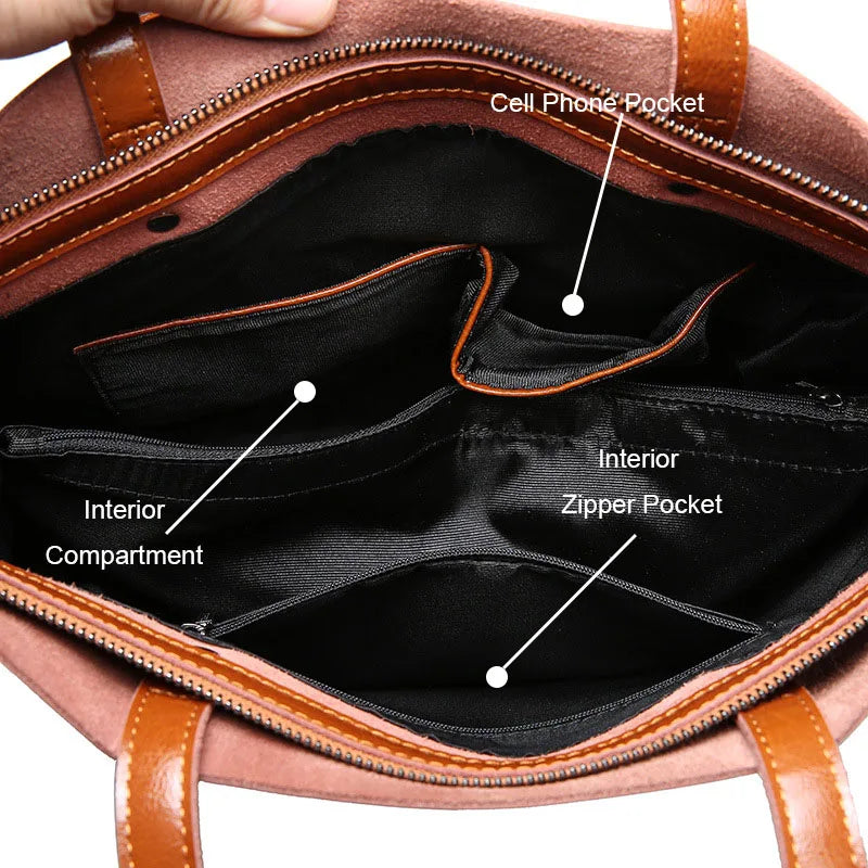 2023 Genuine Cow Leather Women’s Handbag – Large Vintage Office Tote Shoulder Bag for Ladies