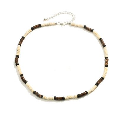 Men’s Summer Beach Wooden Bead Necklace – Handmade Tribal Surfer Jewelry with Geometric Steampunk Design