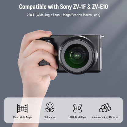 NEEWER 40.5mm HD Wide-Angle Lens – 2-in-1 18mm Wide-Angle & 10x Macro Lens Adapter for Sony ZV-1F, ZV-E10, A5000, A6000