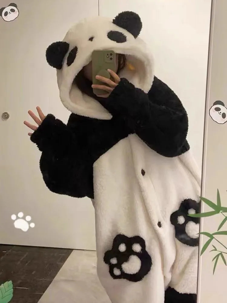 Winter Unisex Panda Robe Costume – Kigurumi Onesie, Unicorn Cosplay Pajamas, Animal Sleepwear Jumpsuit for Adults