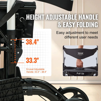VEVOR 2-in-1 Rollator Walker & Transport Chair – Folding Aluminum Mobility Walker and Wheelchair Combo for Seniors