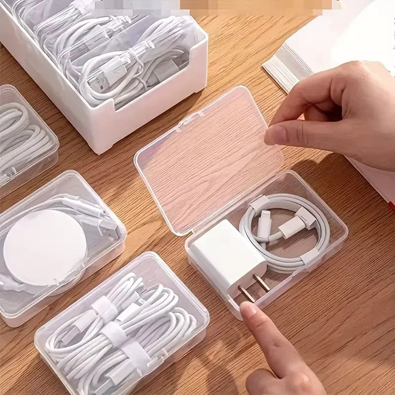 Cable Organizer Storage Box Set - Durable Plastic Charging Cord, Mobile Device & Office Supplies Storage