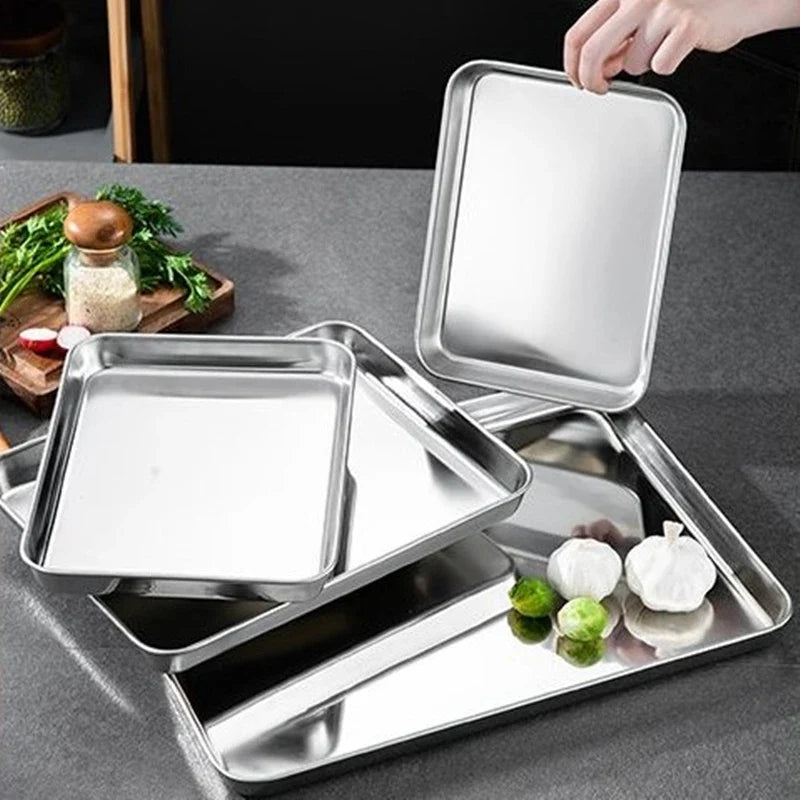 Kitchen Stainless Steel Rectangle Serving Tray – Food Storage Plate for Restaurant & Home