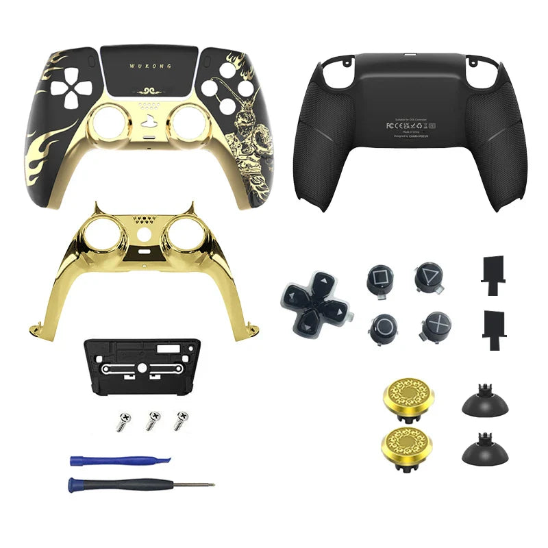 PS5 Controller Case — Limited Edition Gold Wukong Touchpad Front & Backplate Replacement Cover for BDM-010 Gamepad
