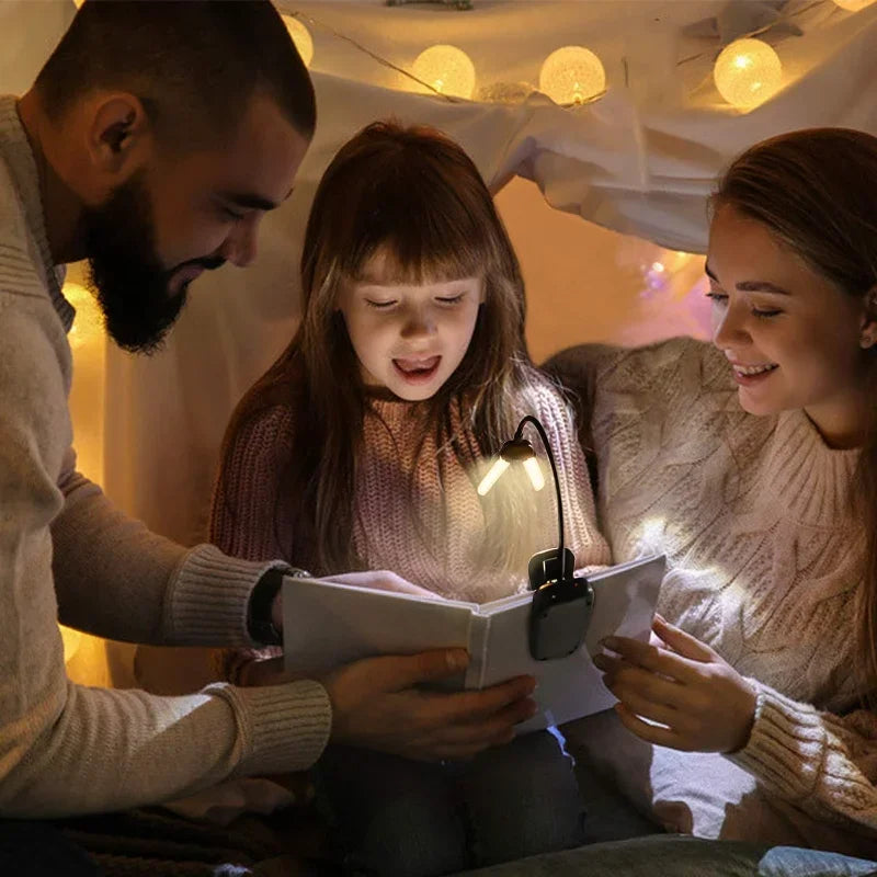 4 LED Clip-On Book Light - 3 Color Modes, 8 Brightness Levels, USB Rechargeable Night Light, Portable Reading Lamp and Mini Desk Lamp