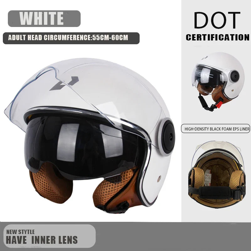 DOT Certified Vintage Open Face Motorcycle Helmet – Retro 3/4 Cruise Casco Casque Moto for Men & Women