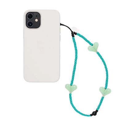 KPOP Black Matte Bead Phone Charm with Pink Heart – Style Phone Strap Lanyard Jewelry Accessory