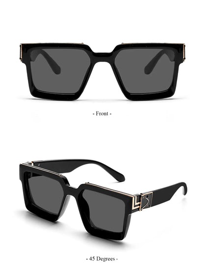 Ruiao Retro Black Millionaire Sunglasses – Luxury Square Designer Shades for Men & Women (2024)