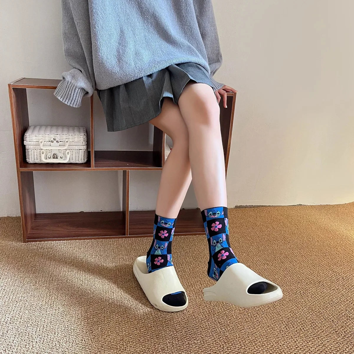 Disney Kawaii Stitch Cotton Socks - Medium Length Combed Cotton Socks, Perfect Birthday Gift for Girls & Boys