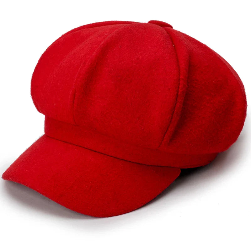 Solid Color Woolen Beret - Fashionable Cotton Hat, Windproof, Universal Fit for Men & Women, Autumn and Winter