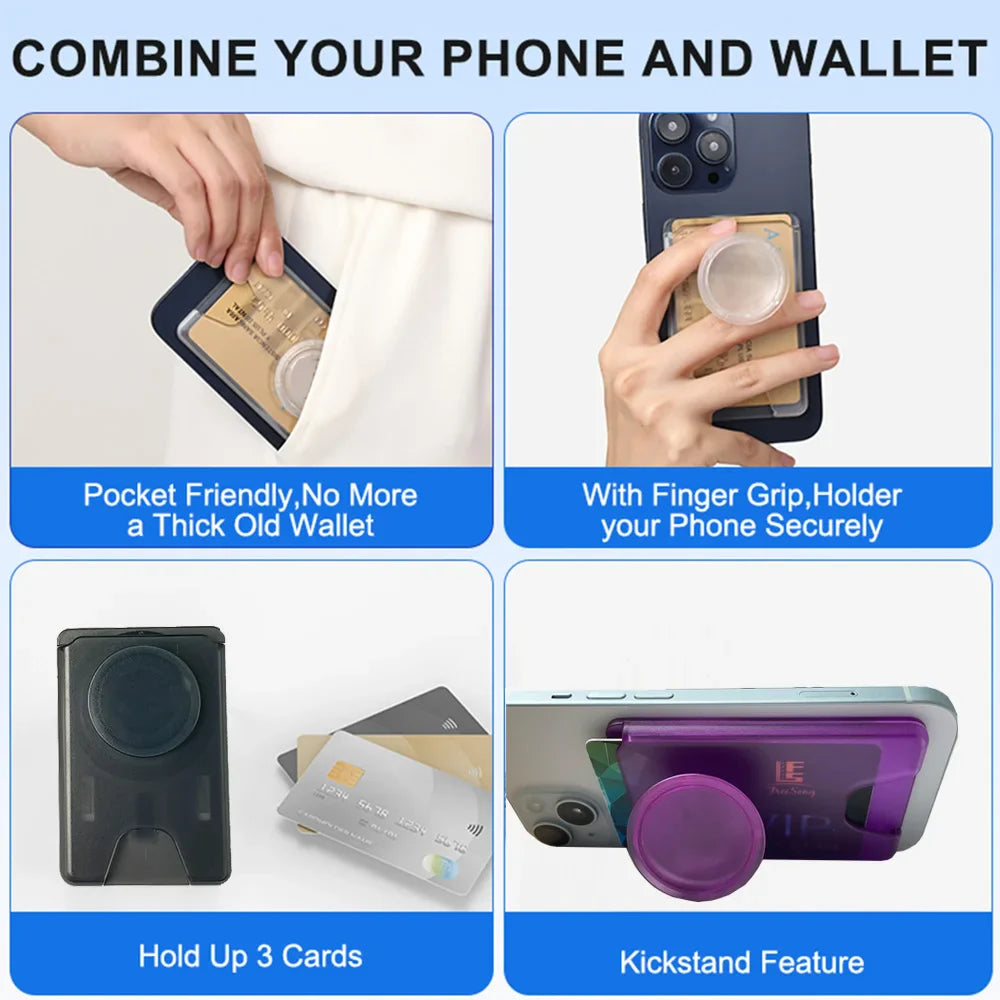 MagSafe Wallet & Magnetic Phone Card Grip Holder – 2-in-1 Stand for iPhone 15 Pro Max, 14, 13 – Compatible with Samsung & Xiaomi