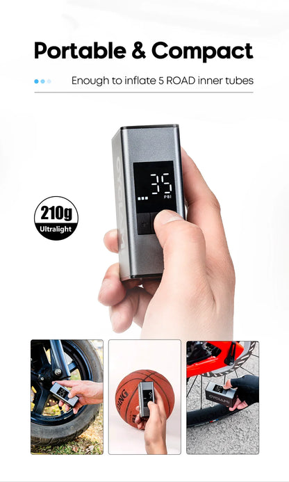 CYCLAMI A3 MAX Aluminum Electric Bike Pump — 150 PSI Portable Rechargeable Tire Inflator for Schrader & Presta Valves