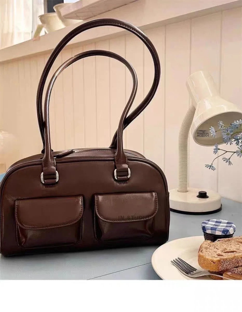 Korean Xu Yunzhen Sane Style Bowling Bag — Oil Boston Tote Underarm Bag for Women