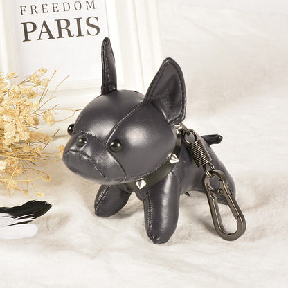 Punk French Bulldog PU Leather Dog Keychain — Fashion Bag Charm for Women Car Key Ring