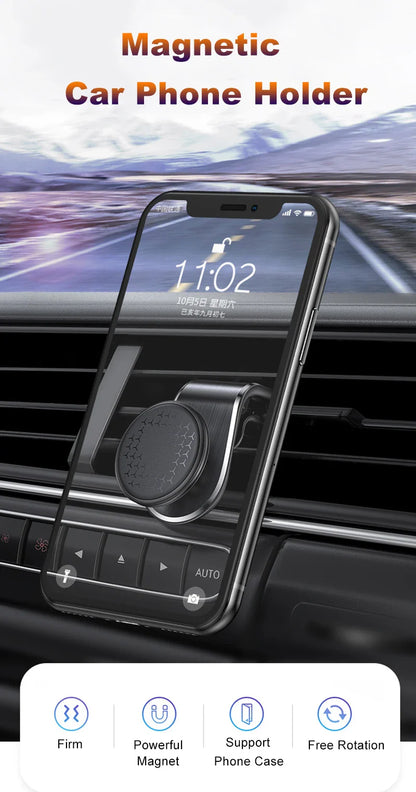 Magnetic Car Phone Holder - Air Vent Clip Mount with 360° Rotation for Xiaomi, iPhone 14, Samsung, & Other Cell Phones