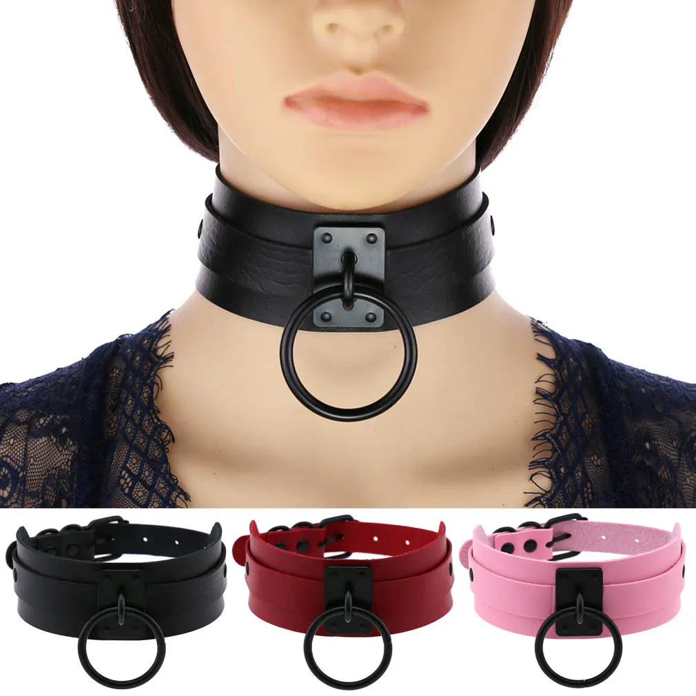 Punk Black O-Ring Leather Choker Necklace for Women – Gothic Emo Harajuku Rock Jewelry