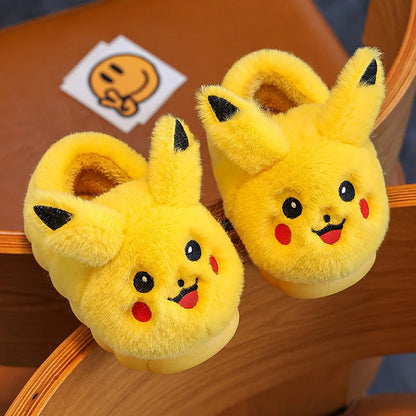 Anime Pikachu Plush Slippers for Kids – Soft, Non-Slip Warm Indoor Shoes for Autumn/Winter & Christmas Gifts