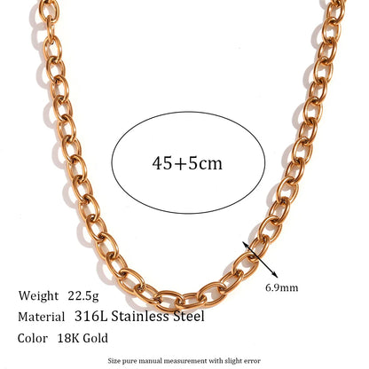 18K Gold Plated Stainless Steel Oval Link Chain Jewelry Set – 7mm Chunky Silver Color Choker Necklace, Bracelet & Anklet Accessories