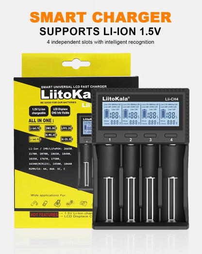 LiitoKala Lii-S8 Lii-S12 CH4 Multi-Function Battery Charger – 18650, 26650, 21700, 26700, AA, AAA Li-ion, NiMH, LiFePO4 Compatible
