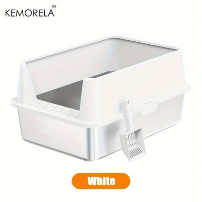 Super Large XL Stainless Steel Cat Litter Box with Lid – High Side Closed Design for Large & Small Cats, Includes Scoop