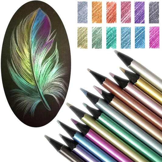 12-Color Metallic Drawing Pencil Set — Colored Pencils for Sketching, Painting & Art Supplies