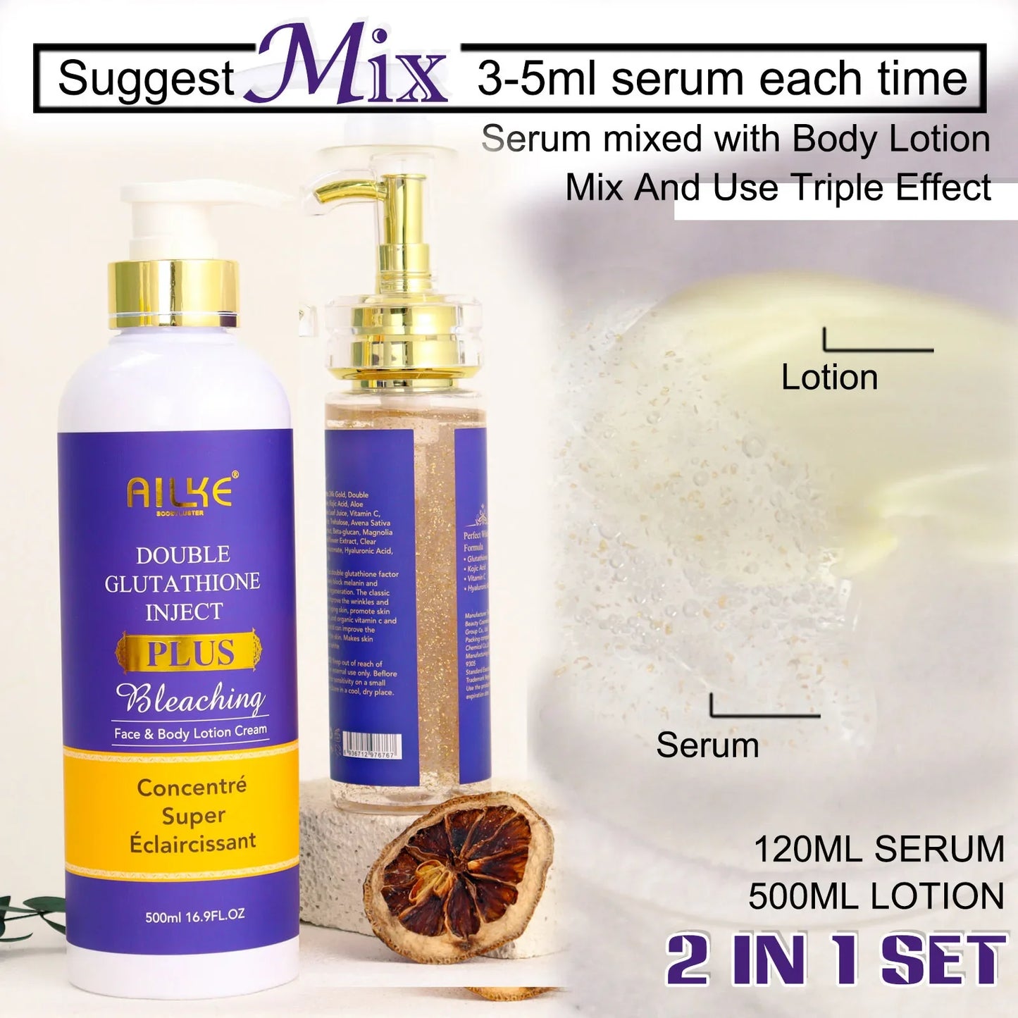 AILKE Glutathione Lightening Body Lotion – Moisturizing & Hydrating for Even Skin Tone and Dark Spot Improvement