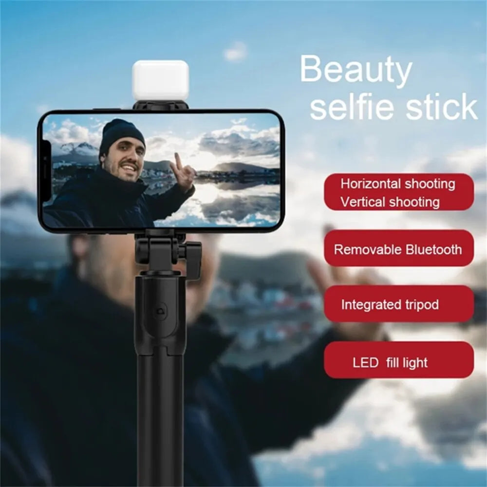 Portable Bluetooth Selfie Stick Tripod with Remote Shutter & Fill Light – Extendable Wireless Phone Stand