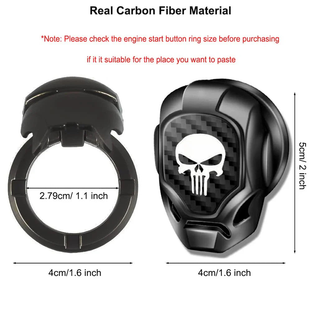 Skull Car Push Start Button Cover – Aluminum Alloy Carbon Fiber Anti-Scratch Engine Starter Protector