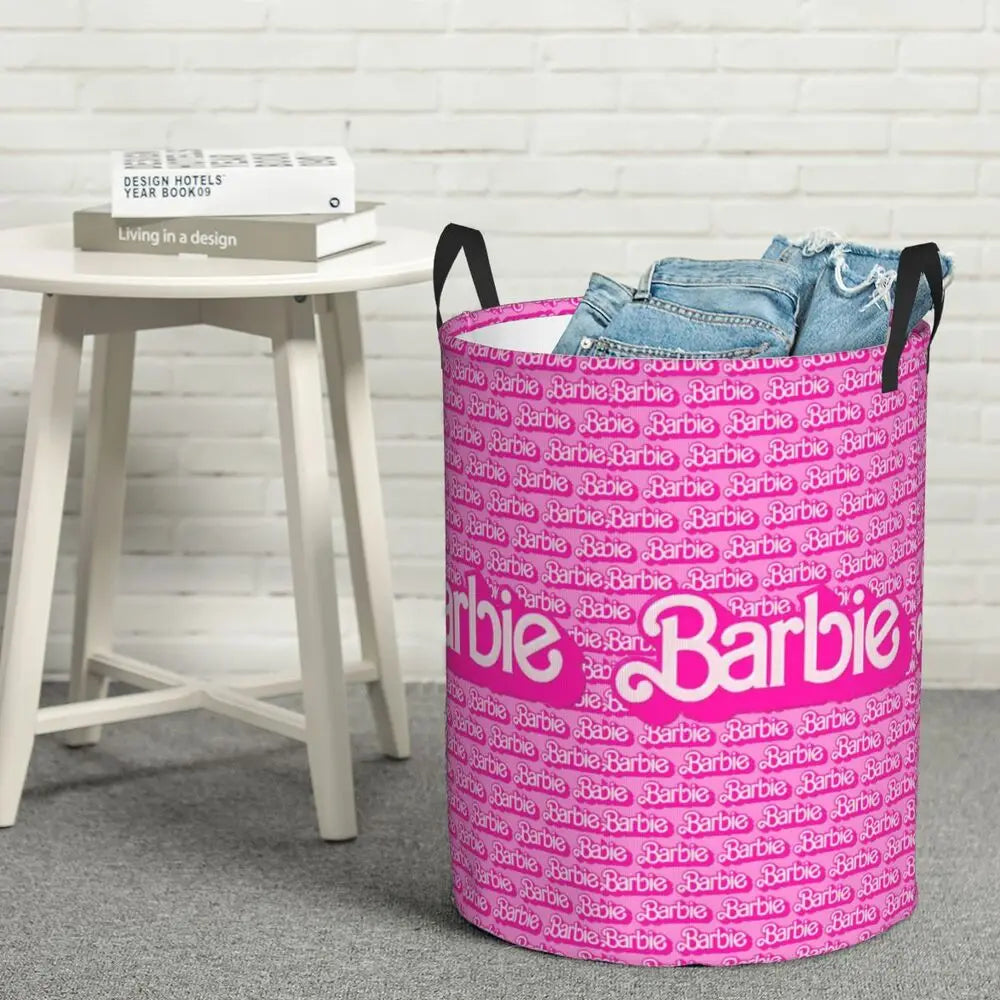Custom Barbie Logo Laundry Basket – Collapsible Large Capacity Clothes Storage Bin, Disney Baby Hamper