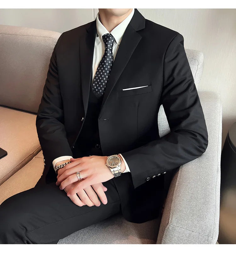 High-Quality Men’s 3-Piece Suit Set — Business Casual & Wedding Outfit (Jacket + Vest + Trousers), 2024 Fashion Banquet, Sizes S-6XL