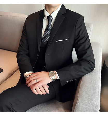 High-Quality Men’s 3-Piece Suit Set — Business Casual & Wedding Outfit (Jacket + Vest + Trousers), 2024 Fashion Banquet, Sizes S-6XL