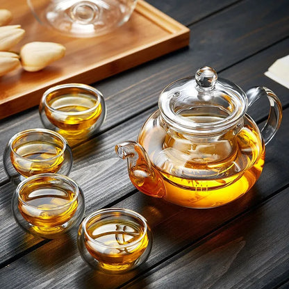 400ml/1000ml Heat-Resistant Glass Teapot – Kung Fu Teaware Set with Tea Strainer for Puer, Oolong, Barley