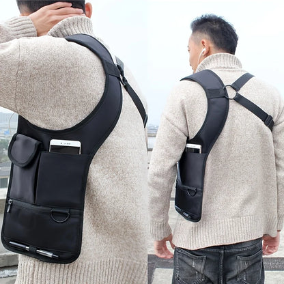 Anti-Pry Leather Underarm Organizer Bag – Men's Hidden Chest & Shoulder Wallet Tablet Card Holder