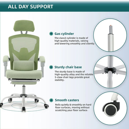 Ergonomic Reclining High Back Mesh Chair - Rocking Gaming & Computer Desk Chair with Lumbar Support Pillow and Swivel Rolling Base