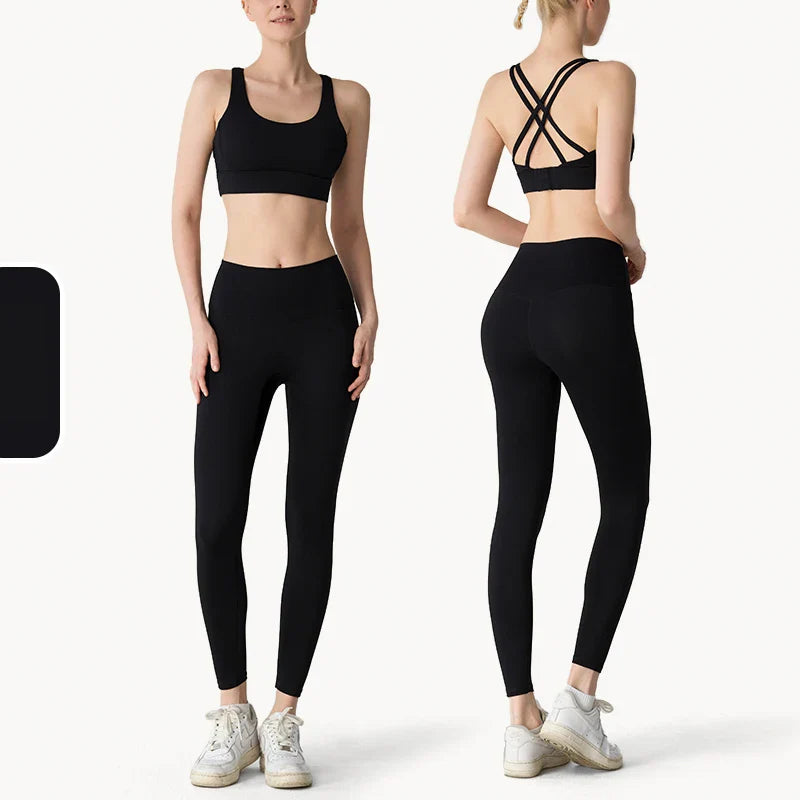 2-Piece Women’s Yoga Tracksuit – Athletic Pilates Fitness Set with Push-Up Sports Bra & Leggings for Gym Workouts
