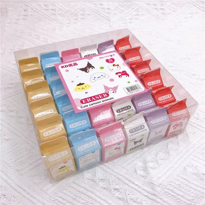 36Pcs Sanrio Anime Eraser Set – Hello Kitty, Kuromi, Cinnamoroll & Melody Cute Pencil Erasers for School Stationery Supplies