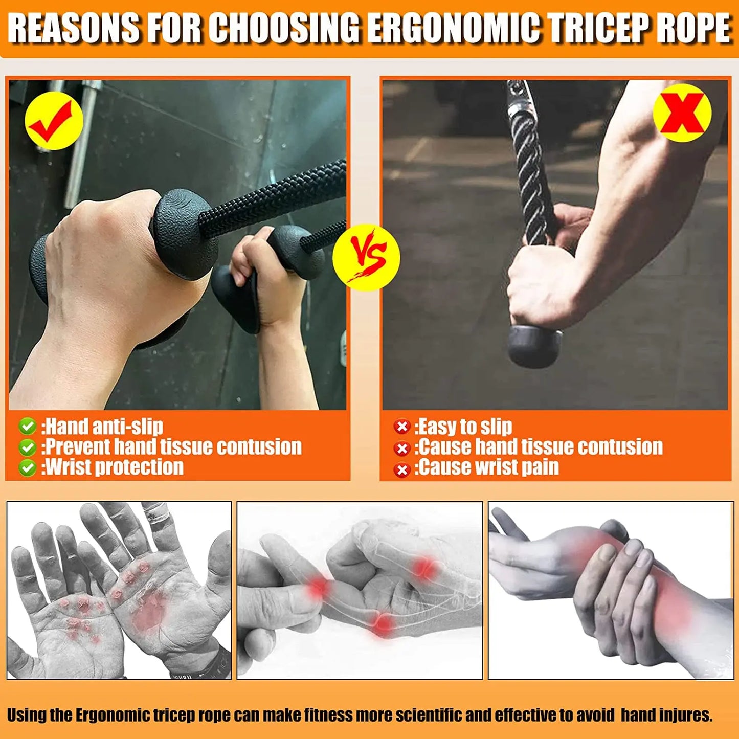 Fitness Biceps & Triceps Rope Pull-Down Grip Handles – Muscle Gym Pulley Cable Attachment for Back Workouts