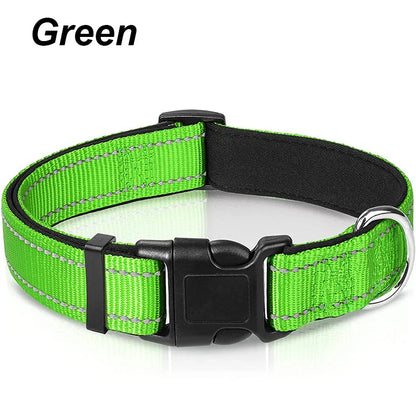 Reflective Adjustable Dog Collar for Medium & Large Dogs – Soft Neoprene Padded Durable Nylon Safety Pet Collar