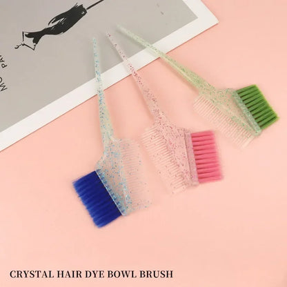 3pcs Hair Coloring Brush Set – Shiny Crystal Mixing Bowl & Easy-Clean Tinting Brushes for Salon & DIY Hairdressing